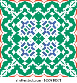 Cerámica antigua mexicana talavera. Concepto de patrón sin fisuras del vector. Diseño gráfico. Decoración floral y abstracta roja para la reserva de chatarra, estuches para smartphones, pantalones en T, bolsas o ropa de cama.