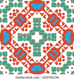 Antique mexican talavera ceramic. Vector seamless pattern concept. Graphic design. Red floral and abstract decor for scrapbooking, smartphone cases, T-shirts, bags or linens.