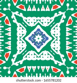 Cerámica antigua mexicana talavera. Concepto de patrón sin fisuras del vector. Diseño gráfico. Decoración floral y abstracta roja para la reserva de chatarra, estuches para smartphones, pantalones en T, bolsas o ropa de cama.