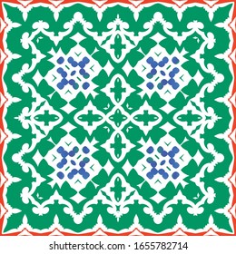 Cerámica antigua mexicana talavera. Concepto de patrón sin fisuras del vector. Diseño gráfico. Decoración floral y abstracta roja para la reserva de chatarra, estuches para smartphones, pantalones en T, bolsas o ropa de cama.