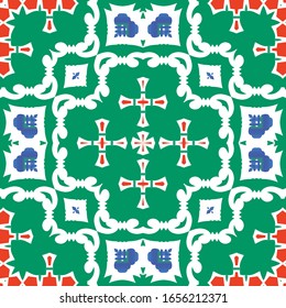 Antique mexican talavera ceramic. Vector seamless pattern concept. Graphic design. Red floral and abstract decor for scrapbooking, smartphone cases, T-shirts, bags or linens.