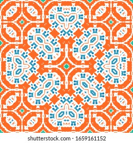 Antique mexican talavera ceramic. Vector seamless pattern concept. Graphic design. Red floral and abstract decor for scrapbooking, smartphone cases, T-shirts, bags or linens.