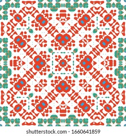 Antique mexican talavera ceramic. Vector seamless pattern concept. Graphic design. Red floral and abstract decor for scrapbooking, smartphone cases, T-shirts, bags or linens.