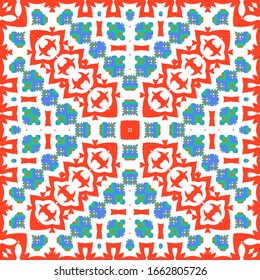 Antique mexican talavera ceramic. Vector seamless pattern concept. Graphic design. Red floral and abstract decor for scrapbooking, smartphone cases, T-shirts, bags or linens.