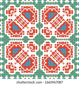 Antique mexican talavera ceramic. Vector seamless pattern concept. Graphic design. Red floral and abstract decor for scrapbooking, smartphone cases, T-shirts, bags or linens.
