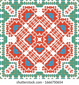 Cerámica antigua mexicana talavera. Concepto de patrón sin fisuras del vector. Diseño gráfico. Decoración floral y abstracta roja para la reserva de chatarra, estuches para smartphones, pantalones en T, bolsas o ropa de cama.