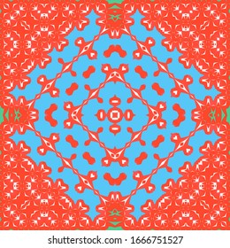 Antique mexican talavera ceramic. Vector seamless pattern concept. Graphic design. Red floral and abstract decor for scrapbooking, smartphone cases, T-shirts, bags or linens.