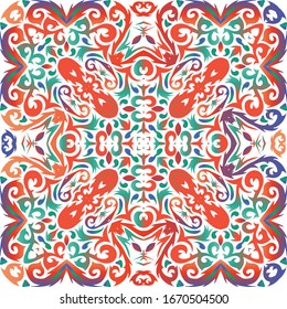 Antique mexican talavera ceramic. Vector seamless pattern elements. Colored design. Red floral and abstract decor for scrapbooking, smartphone cases, T-shirts, bags or linens.