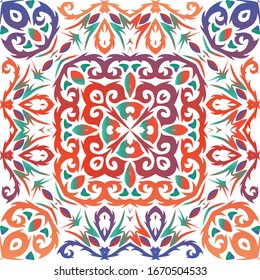 Cerámica antigua mexicana talavera. Acuarela de patrón transparente vectorial. Diseño mínimo. Decoración floral y abstracta roja para la reserva de chatarra, estuches para smartphones, pantalones en T, bolsas o ropa de cama.