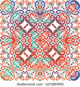 Antique mexican talavera ceramic. Vector seamless pattern poster. Original design. Red floral and abstract decor for scrapbooking, smartphone cases, T-shirts, bags or linens.
