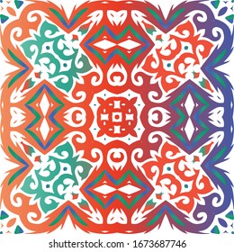 Antique mexican talavera ceramic. Vector seamless pattern elements. Stylish design. Red floral and abstract decor for scrapbooking, smartphone cases, T-shirts, bags or linens.