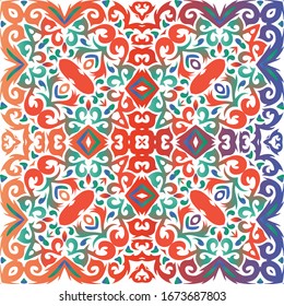 Antique mexican talavera ceramic. Vector seamless pattern illustration. Fashionable design. Red floral and abstract decor for scrapbooking, smartphone cases, T-shirts, bags or linens.