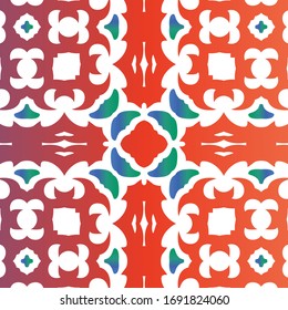 Antique mexican talavera ceramic. Vector seamless pattern theme. Colored design. Red floral and abstract decor for scrapbooking, smartphone cases, T-shirts, bags or linens.