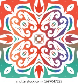 Antique mexican talavera ceramic. Vector seamless pattern illustration. Bathroom design. Red floral and abstract decor for scrapbooking, smartphone cases, T-shirts, bags or linens.