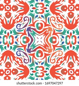 Antike mexikanische Talavera-Keramik. Vektorillustration nahtlose Mustercollage. Universelles Design. Rote florale und abstrakte Dekoration für Scrapbooking, Smartphone-Kisten, T-Shirts, Taschen oder Leinenbetten.