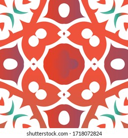 Antique mexican talavera ceramic. Vector seamless pattern theme. Universal design. Red floral and abstract decor for scrapbooking, smartphone cases, T-shirts, bags or linens.