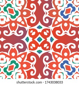 Cerámica de talavera mexicana antigua. Patrón de vectores sin fisuras arabesco. Diseño original. Decoración floral y abstracta roja para la reserva de recortes, estuches para smartphones, camisetas, bolsas o ropa de cama.