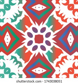 Antique mexican talavera ceramic. Vector seamless pattern poster. Graphic design. Red floral and abstract decor for scrapbooking, smartphone cases, T-shirts, bags or linens.