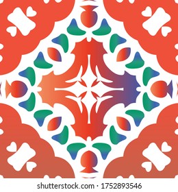 Antique mexican talavera ceramic. Vector seamless pattern flyer. Universal design. Red floral and abstract decor for scrapbooking, smartphone cases, T-shirts, bags or linens.