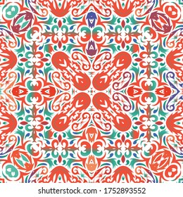 Antique mexican talavera ceramic. Vector seamless pattern elements. Universal design. Red floral and abstract decor for scrapbooking, smartphone cases, T-shirts, bags or linens.