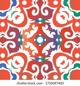 Antique mexican talavera ceramic. Vector seamless pattern frame. Stylish design. Red floral and abstract decor for scrapbooking, smartphone cases, T-shirts, bags or linens.