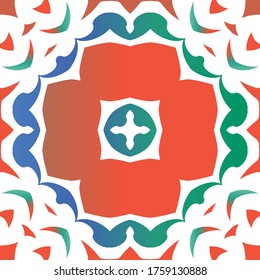 Antique mexican talavera ceramic. Vector seamless pattern illustration. Original design. Red floral and abstract decor for scrapbooking, smartphone cases, T-shirts, bags or linens.