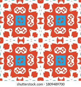 Antique mexican talavera ceramic. Vector seamless pattern concept. Graphic design. Red floral and abstract decor for scrapbooking, smartphone cases, T-shirts, bags or linens.