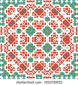 Antique mexican talavera ceramic. Vector seamless pattern concept. Graphic design. Red floral and abstract decor for scrapbooking, smartphone cases, T-shirts, bags or linens.