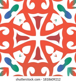 Cerámica de talavera mexicana antigua. El enrejado de patrones sin fisuras del vector. Diseño creativo. Decoración floral y abstracta roja para la reserva de recortes, estuches para smartphones, camisetas, bolsas o ropa de cama.