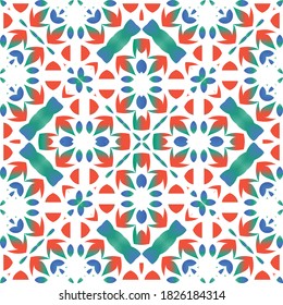 Antique mexican talavera ceramic. Vector seamless pattern illustration. Modern design. Red floral and abstract decor for scrapbooking, smartphone cases, T-shirts, bags or linens.