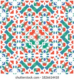 Cerámica de talavera mexicana antigua. Ilustración de patrones sin fisuras del vector. Diseño moderno. Decoración floral y abstracta roja para la reserva de recortes, estuches para smartphones, camisetas, bolsas o ropa de cama.