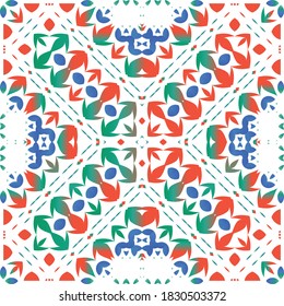 Antique mexican talavera ceramic. Vector seamless pattern illustration. Modern design. Red floral and abstract decor for scrapbooking, smartphone cases, T-shirts, bags or linens.