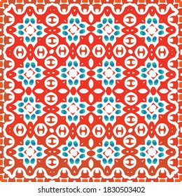 Antike mexikanische Talavera-Keramik. Vektornahtloses Musterkonzept. Grafikdesign. Rote florale und abstrakte Dekoration für Scrapbooking, Smartphone-Kisten, T-Shirts, Taschen oder Leinenbetten.