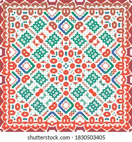 Cerámica de talavera mexicana antigua. Plantilla de patrón sin problemas del vector. Diseño de cocina. Decoración floral y abstracta roja para la reserva de recortes, estuches para smartphones, camisetas, bolsas o ropa de cama.