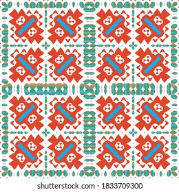 Antique mexican talavera ceramic. Vector seamless pattern concept. Graphic design. Red floral and abstract decor for scrapbooking, smartphone cases, T-shirts, bags or linens.