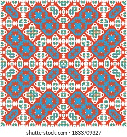 Antique mexican talavera ceramic. Vector seamless pattern concept. Graphic design. Red floral and abstract decor for scrapbooking, smartphone cases, T-shirts, bags or linens.