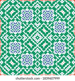 Antique mexican talavera ceramic. Vector seamless pattern concept. Graphic design. Red floral and abstract decor for scrapbooking, smartphone cases, T-shirts, bags or linens.