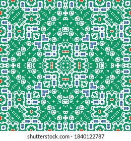 Antique mexican talavera ceramic. Vector seamless pattern concept. Graphic design. Red floral and abstract decor for scrapbooking, smartphone cases, T-shirts, bags or linens.