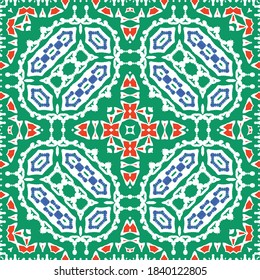 Antique mexican talavera ceramic. Vector seamless pattern concept. Graphic design. Red floral and abstract decor for scrapbooking, smartphone cases, T-shirts, bags or linens.
