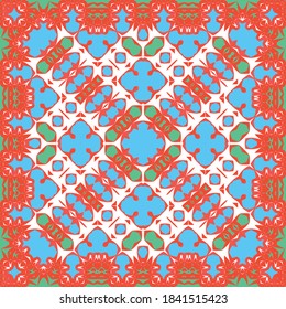 Antique mexican talavera ceramic. Vector seamless pattern concept. Graphic design. Red floral and abstract decor for scrapbooking, smartphone cases, T-shirts, bags or linens.