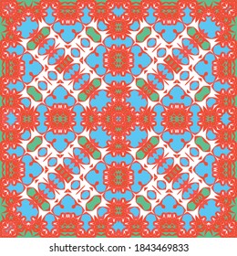 Antike mexikanische Talavera-Keramik. Vektornahtloses Musterkonzept. Grafikdesign. Rote florale und abstrakte Dekoration für Scrapbooking, Smartphone-Kisten, T-Shirts, Taschen oder Leinenbetten.