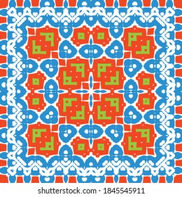 Antique mexican talavera ceramic. Vector seamless pattern concept. Graphic design. Red floral and abstract decor for scrapbooking, smartphone cases, T-shirts, bags or linens.