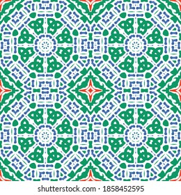 Cerámica de talavera mexicana antigua. Concepto de patrón sin fisuras de vectores. Diseño gráfico. Decoración floral y abstracta roja para la reserva de recortes, estuches para smartphones, camisetas, bolsas o ropa de cama.