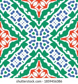 Antique mexican talavera ceramic. Vector seamless pattern concept. Graphic design. Red floral and abstract decor for scrapbooking, smartphone cases, T-shirts, bags or linens.