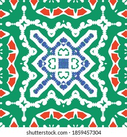 Cerámica de talavera mexicana antigua. Concepto de patrón sin fisuras de vectores. Diseño gráfico. Decoración floral y abstracta roja para la reserva de recortes, estuches para smartphones, camisetas, bolsas o ropa de cama.