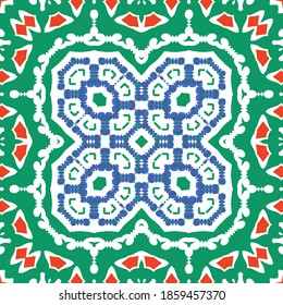 Cerámica de talavera mexicana antigua. Concepto de patrón sin fisuras de vectores. Diseño gráfico. Decoración floral y abstracta roja para la reserva de recortes, estuches para smartphones, camisetas, bolsas o ropa de cama.