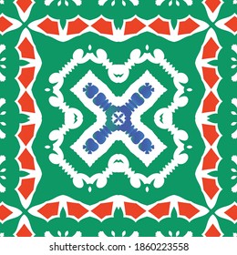 Antique mexican talavera ceramic. Vector seamless pattern concept. Graphic design. Red floral and abstract decor for scrapbooking, smartphone cases, T-shirts, bags or linens.
