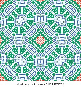 Cerámica de talavera mexicana antigua. Concepto de patrón sin fisuras de vectores. Diseño gráfico. Decoración floral y abstracta roja para la reserva de recortes, estuches para smartphones, camisetas, bolsas o ropa de cama.