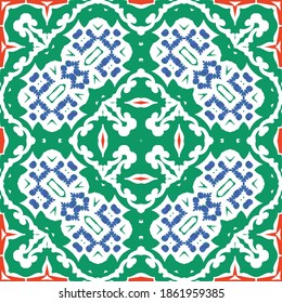 Antique mexican talavera ceramic. Vector seamless pattern concept. Graphic design. Red floral and abstract decor for scrapbooking, smartphone cases, T-shirts, bags or linens.