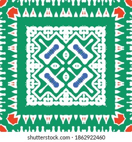 Antique mexican talavera ceramic. Vector seamless pattern concept. Graphic design. Red floral and abstract decor for scrapbooking, smartphone cases, T-shirts, bags or linens.